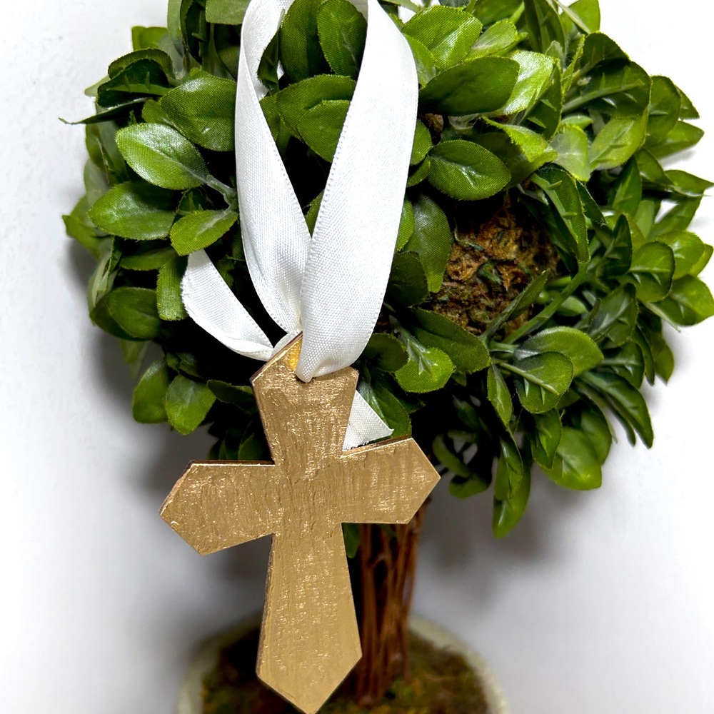 Gold Cross Ornament or Door Hanger Christmas Christening Birthday